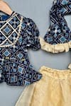 Label Neeti_Blue Cotton, Organza Embroidery Patola Print Blouse Lehenga Set _Online_at_Aza_Fashions