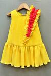 Buy_Label Neeti_Yellow Cotton, Lycra Textured Frilled Dress _at_Aza_Fashions