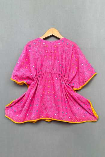 Shop_Label Neeti_Pink Cotton Beads, Tassels Kantha Print Kaftan _at_Aza_Fashions