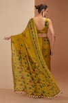 Shop_Neha Khullar_Yellow Viscose Chinon Printed Floral And Stripe Saree & Blouse Set  _at_Aza_Fashions