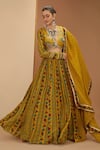 Buy_Neha Khullar_Yellow Viscose Chinon Printed And Embroidered Floral Stripe Lehenga Set _at_Aza_Fashions