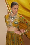 Buy_Neha Khullar_Yellow Viscose Chinon Printed And Embroidered Floral Stripe Lehenga Set _Online_at_Aza_Fashions