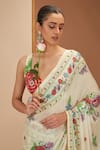 Neha Khullar_Ivory Viscose Chinon Printed Botanical And Stripe Saree & Blouse Set _at_Aza_Fashions