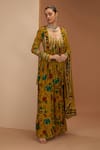 Buy_Neha Khullar_Yellow Viscose Chinon Printed And Embroidered Short Anarkali Sharara Set  _at_Aza_Fashions