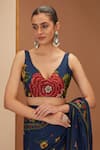 Neha Khullar_Blue Viscose Chinon Printed Floret And Stripe V Saree & Blouse Set _Online_at_Aza_Fashions