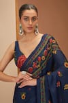 Shop_Neha Khullar_Blue Viscose Chinon Printed Floret And Stripe V Saree & Blouse Set _Online_at_Aza_Fashions