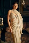 Buy_Seema Gujral_Silver Saree And Blouse Tissue Organza Border Pre-draped With  _Online_at_Aza_Fashions