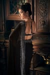 Shop_Seema Gujral_Black Georgette Embroidered Crystals Plunged Border Saree With Blouse  _at_Aza_Fashions