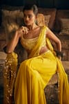 Seema Gujral_Yellow Georgette Embroidered Mirror Scoop Pre-draped Work Saree Set With Jacket _Online_at_Aza_Fashions