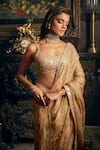 Seema Gujral_Gold Organza Embroidered Mirror Scoop Work Saree With Blouse  _Online_at_Aza_Fashions