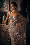 Shop_Seema Gujral_Grey Georgette Embroidered Sequins Plunged Cluster Saree With Blouse _at_Aza_Fashions