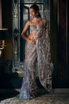 Buy_Seema Gujral_Grey Net Embroidered Sequin Plunged And Crystal Saree With Blouse _at_Aza_Fashions