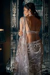Shop_Seema Gujral_Grey Net Embroidered Sequin Plunged And Crystal Saree With Blouse _at_Aza_Fashions