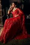 Seema Gujral_Red Net Embroidered Sequin Sweetheart Saree With Blouse _Online_at_Aza_Fashions