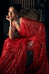 Buy_Seema Gujral_Red Net Embroidered Sequin Sweetheart Saree With Blouse _Online_at_Aza_Fashions