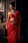 Shop_Seema Gujral_Red Net Embroidered Sequin Sweetheart Saree With Blouse _Online_at_Aza_Fashions