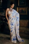 Buy_Seema Gujral_Ivory Georgette Embroidered Floral Square And Sequin Saree With Blouse  _at_Aza_Fashions