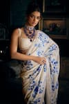 Seema Gujral_Ivory Georgette Embroidered Floral Square And Sequin Saree With Blouse  _Online_at_Aza_Fashions