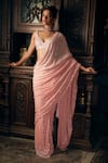 Buy_Seema Gujral_Pink Georgette Embroidered Sequins Plunged V Ombre Saree With Blouse _at_Aza_Fashions