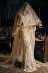 Buy_Seema Gujral_Ivory Net Embroidered Pearls Plunged V 3d Floral Saree With Blouse  _at_Aza_Fashions