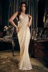 Buy_Seema Gujral_Ivory Net Embroidered Geometric Leaf Sequin Saree With Blouse  _at_Aza_Fashions