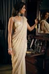 Seema Gujral_Ivory Net Embroidered Geometric Leaf Sequin Saree With Blouse  _Online_at_Aza_Fashions