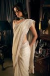 Buy_Seema Gujral_Ivory Net Embroidered Geometric Leaf Sequin Saree With Blouse  _Online_at_Aza_Fashions