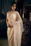 Shop_Seema Gujral_Ivory Net Embroidered Geometric Leaf Sequin Saree With Blouse_Online_at_Aza_Fashions