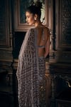 Shop_Seema Gujral_Grey Georgette Embroidered Geometric Square Crystal Saree With Blouse _at_Aza_Fashions