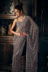 Seema Gujral_Grey Georgette Embroidered Geometric Square Crystal Saree With Blouse _Online_at_Aza_Fashions
