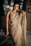 Seema Gujral_Beige Net Embroidered Sequin Leaf Saree With Blouse  _Online_at_Aza_Fashions