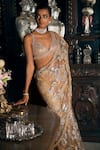 Seema Gujral_Beige Net Embroidered Floral Leaf Metallic Applique Saree With Blouse  _Online_at_Aza_Fashions