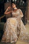 Buy_Seema Gujral_Beige Net Embroidered Floral Leaf Metallic Applique Saree With Blouse  _Online_at_Aza_Fashions