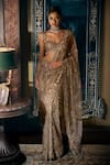 Buy_Seema Gujral_Gold Net Embroidered Sequin Antique Tonal Saree With Blouse _at_Aza_Fashions