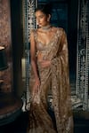 Seema Gujral_Gold Net Embroidered Sequin Antique Tonal Saree With Blouse _Online_at_Aza_Fashions