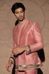 Jubinav Chadha_Pink Raw Silk Embroidery Sequin Border Blazer Set_Online_at_Aza_Fashions