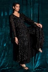 Buy_Kashmiraa_Black Organza Embroidered Cut Dana Jacket V Neck Pant Set _Online_at_Aza_Fashions