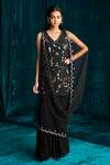 Buy_Kashmiraa_Black Organza Embroidered Cut Dana And Sequin Work V Neck Kurta Sharara Set _at_Aza_Fashions