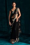 Buy_Kashmiraa_Black Net Embroidered Cut Dana And Sequin Work Saree & Corset Blouse Set _at_Aza_Fashions