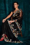 Buy_Kashmiraa_Black Net Embroidered Cut Dana And Sequin Work Saree & Corset Blouse Set _Online_at_Aza_Fashions