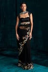 Shop_Kashmiraa_Black Net Embroidered Cut Dana And Sequin Work Saree & Corset Blouse Set _Online_at_Aza_Fashions