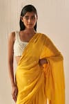 Buy_Kashmiraa_Yellow Chinon Chiffon Embroidered Sequin Crystal Blouse And Pre-draped Saree Set _Online_at_Aza_Fashions