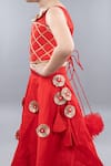 Shop_Pinkcow designs pvt ltd_Red Taffeta Embroidery Gota Floral Lehenga Blouse Set _Online_at_Aza_Fashions