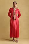 Buy_Ritu Kumar_Red 100% Viscose V Neck Solid Maxi Dress With Scarf _at_Aza_Fashions