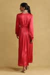 Shop_Ritu Kumar_Red 100% Viscose V Neck Solid Maxi Dress With Scarf _at_Aza_Fashions