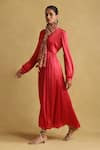 Ritu Kumar_Red 100% Viscose V Neck Solid Maxi Dress With Scarf _Online_at_Aza_Fashions