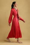 Buy_Ritu Kumar_Red 100% Viscose V Neck Solid Maxi Dress With Scarf _Online_at_Aza_Fashions