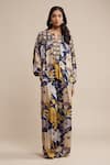 Buy_Ritu Kumar_Blue 100% Viscose Printed Floral Notched Short Kurta With Palazzo _at_Aza_Fashions