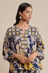 Ritu Kumar_Blue 100% Viscose Printed Floral Notched Short Kurta With Palazzo _at_Aza_Fashions