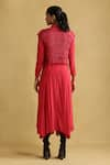 Shop_Ritu Kumar_Pink 100% Silk Plain High Round Asymmetric Midi Dress With Macrame Top _at_Aza_Fashions